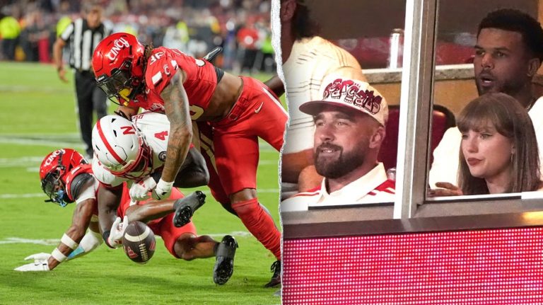 Travis Kelce, Taylor Swift make first public appearance as newly engaged couple at Cincinnati-Nebraska game