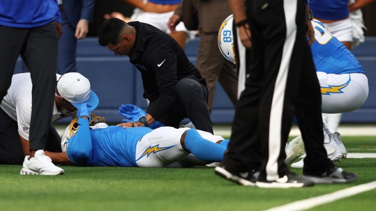 Chargers' Quentin Johnston suffers concussion on hard hit from Rams defensive back