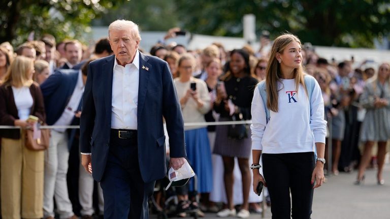 Trump and granddaughter Kai arrive at Bethpage Black for 2025 Ryder Cup