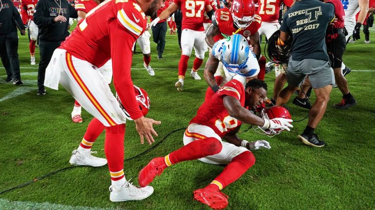 Lions' Brian Branch snubs Patrick Mahomes after loss, sparks brawl with Chiefs wide receiver