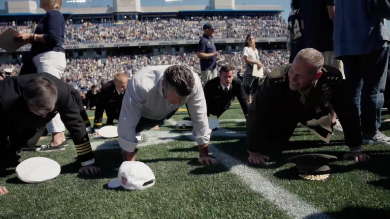 Hegseth helps set world record at Navy football game for most people doing push-ups at the same time