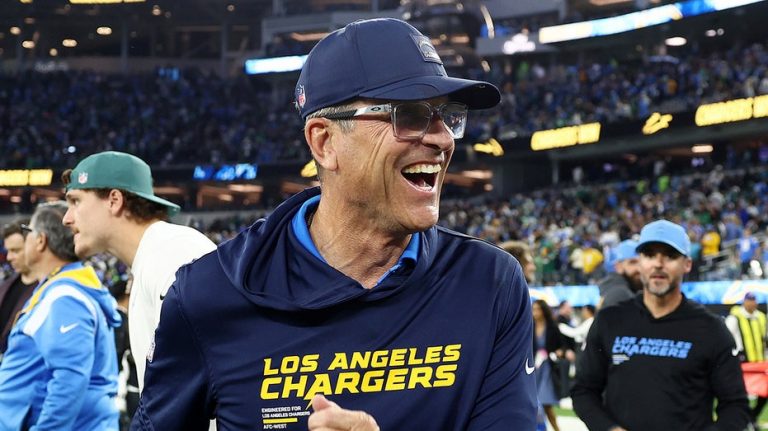 Chargers' OT win over Eagles up there with birth of kids and marriage, Jim Harbaugh says